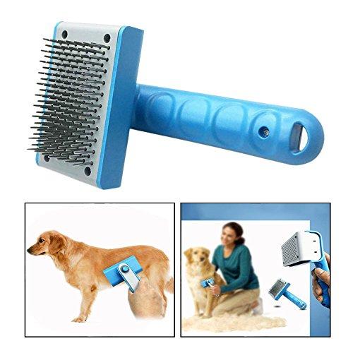 Itian® Stainless Steel Cat Dog Grooming Brush Pet Self Cleaning Slicker Brush Pet Deshedding Tools Painless Safety Hair Matting Removal (Blue) - PawsPlanet Australia