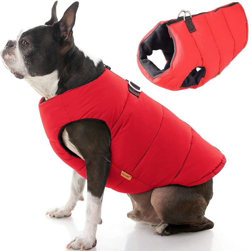 Gooby Padded Vest Dog Jacket - Solid Red, X-Large - Warm Zip Up Dog Vest Fleece Jacket with Dual D Ring Leash - Water Resistant Small Dog Sweater - Dog Clothes for Small Dogs Boy and Medium Dogs Red Solid X-Large chest (56 cm) - PawsPlanet Australia