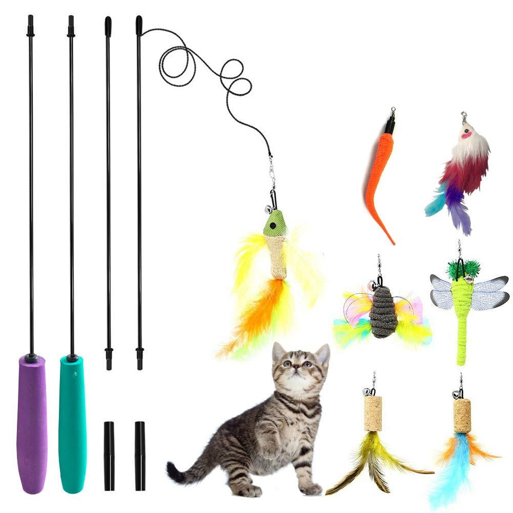 YINVA 9 Refills Cat feather toy Catnip Toys Interactive Train Best Teaser Mouse Butterfly Bird Dragonfly Catcher for Indoor Cats Kitten - PawsPlanet Australia