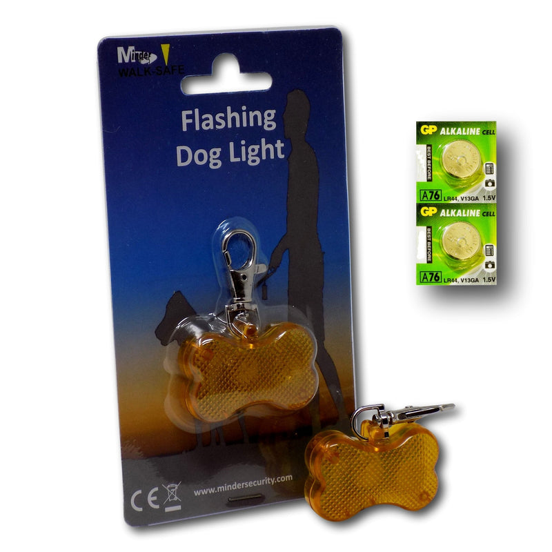 Minder Walk-Safe Dog Walking Flashing Reflective Collar Lead Safety Light Charm (Bone - Orange, With Spare Batteries) Bone - Orange - PawsPlanet Australia