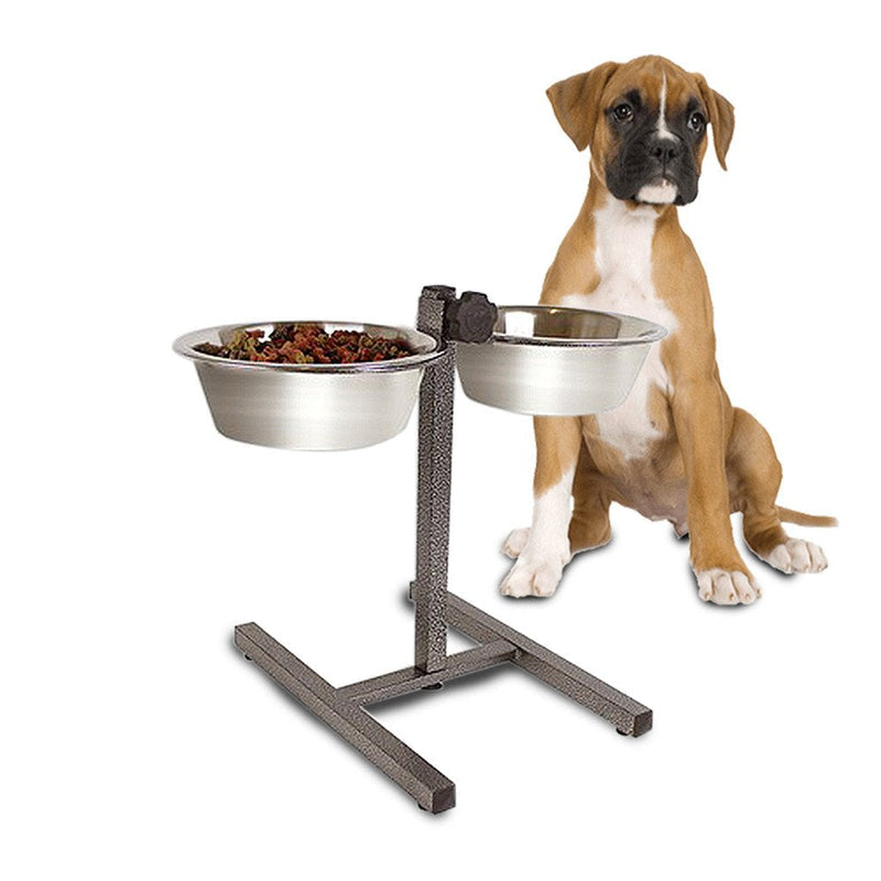 Guaranteed4Less Double Diner Raised Dog Bowls Food Water Feeding Dishes Adjustable Stand Large - PawsPlanet Australia