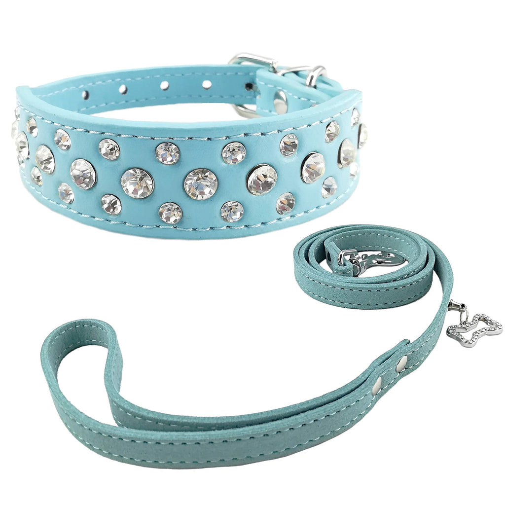 Newtensina Fashion Dog Collar and Lead Set Bling Puppies Collar Cute Diamante Dog Collar with Leashes - Blue - XXS - PawsPlanet Australia