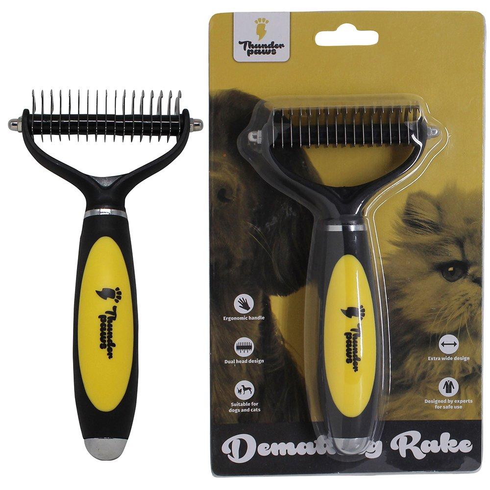 Thunderpaws Pet Dematting Rake - Ergonomic De-matting Comb for Dogs and Cats - Remove Mats and Tangles Coats Safely With Rounded End Blades and Extra Wide Head - PawsPlanet Australia