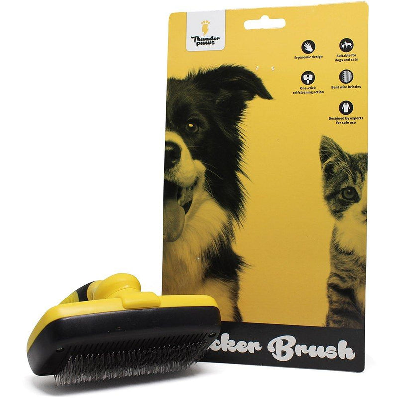 Thunderpaws Self Cleaning Pet Slicker Brush - Gently Remove Knots, Tangles and Loose Undercoat From Dogs and Cats - Easy To Use With Ergonomic Design - PawsPlanet Australia
