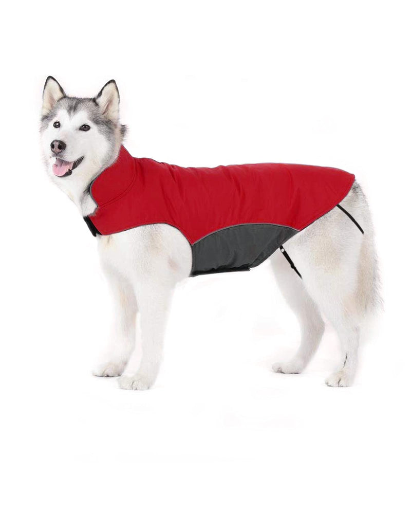 Bwiv Warm Dog Coat with Adjustable Elastic Straps Winter Dog Jackets Soft Fleece Lining Large Medium Dogs Jacket with Leash Hole Dog Coats for Large Dogs Snowproof Outdoor Red 3XL - PawsPlanet Australia