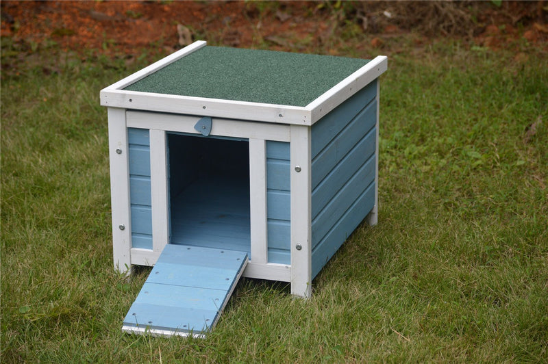 BUNNY BUSINESS Cat/Puppy/Rabbit/Guinea Pig Wooden Hide House, 51 x 44 x 42cm, Blue - PawsPlanet Australia