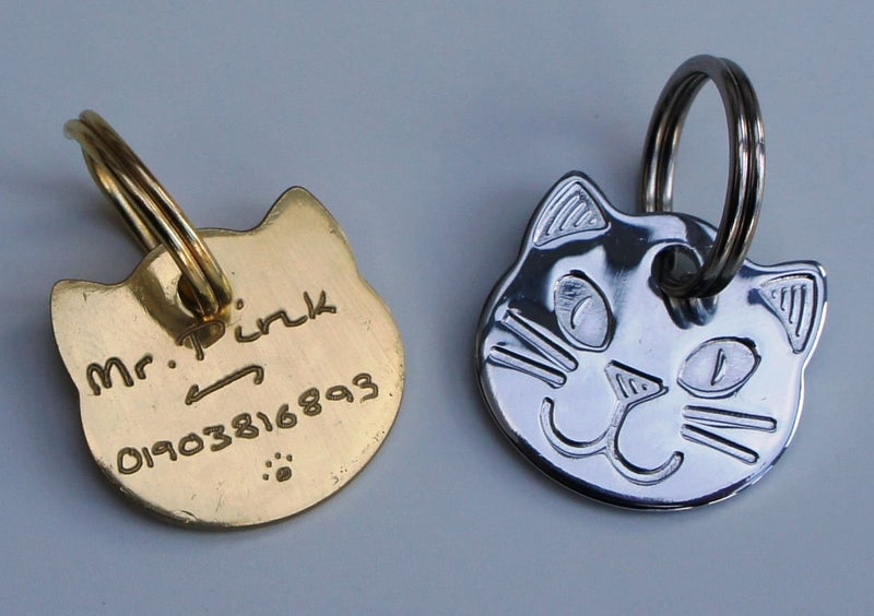 Paradise Pets Personalised Solid Chrome, Durable Cat Head Pet ID Tag Disc WITH LONG LASTING DEEP HAND ENGRAVING - ENGRAVED FREE (GOLD) GOLD - PawsPlanet Australia