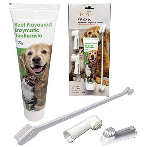 Petstoreo Dog Tooth Brushing Kit - Designed by UK Vets - Enzymatic Dog Toothpaste and Toothbrush Set Dental Kit - PawsPlanet Australia
