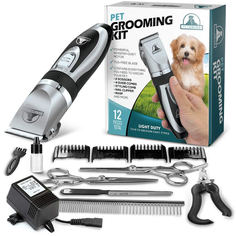 [Australia] - Pet Union Professional Dog Grooming Kit - Rechargeable, Cordless Pet Grooming Clippers & Complete Set of Dog Grooming Tools. Low Noise & Suitable for Dogs, Cats and Other Pets Chrome 