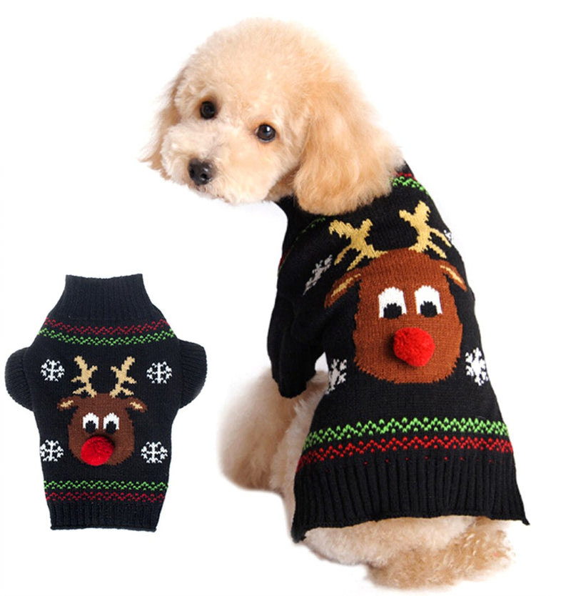 Xiaoyu Dog Sweater Pet Clothes for Dogs Christmas Reindeer, Black, XXS - PawsPlanet Australia
