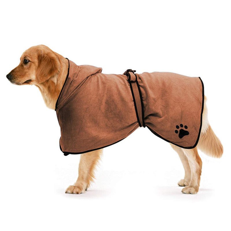 Zellar Dog Bathrobe Towel with Adjustable Strap Hood, Microfibre Fast Drying Super Absorbent Pet Dog Cat Bath Robe Towel for Drying Coats, Extra Large, Brown XL - PawsPlanet Australia