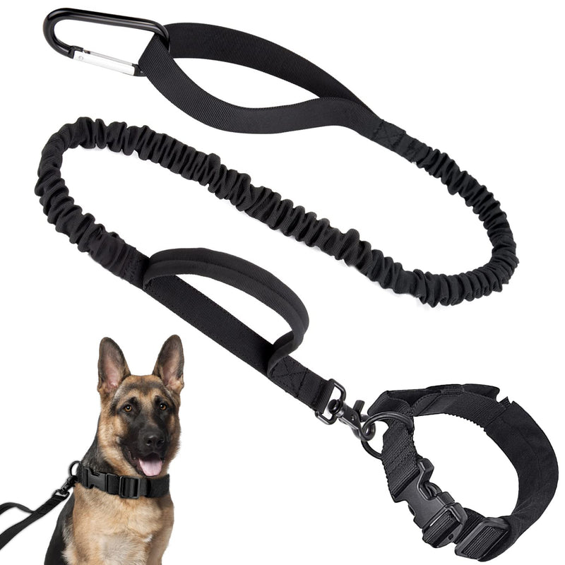 SlowTon Tactical Dog Collar Leash Set, Adjustable Length Durable Nylon Collar Heavy Duty Bungee Lead Soft Cover Control Handles,Quick Detach Buckle for Medium Large Dogs Woodland Walks Tactical leash and collar set - PawsPlanet Australia