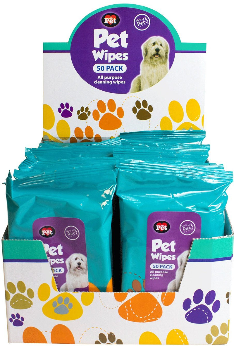 All-Purpose Handy Hygienic Pet Wipes Pack Of 50 - Pleasant Smell - For Wiping Your Pet Clean - Hygienic Single Use - Reusable Pack - Wipe Size 20cm x 50cm - PawsPlanet Australia