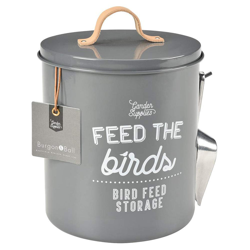 Burgon & Ball Bird Food Storage Tin Charcoal Grey with Scoop and Leather Handle Medium - PawsPlanet Australia