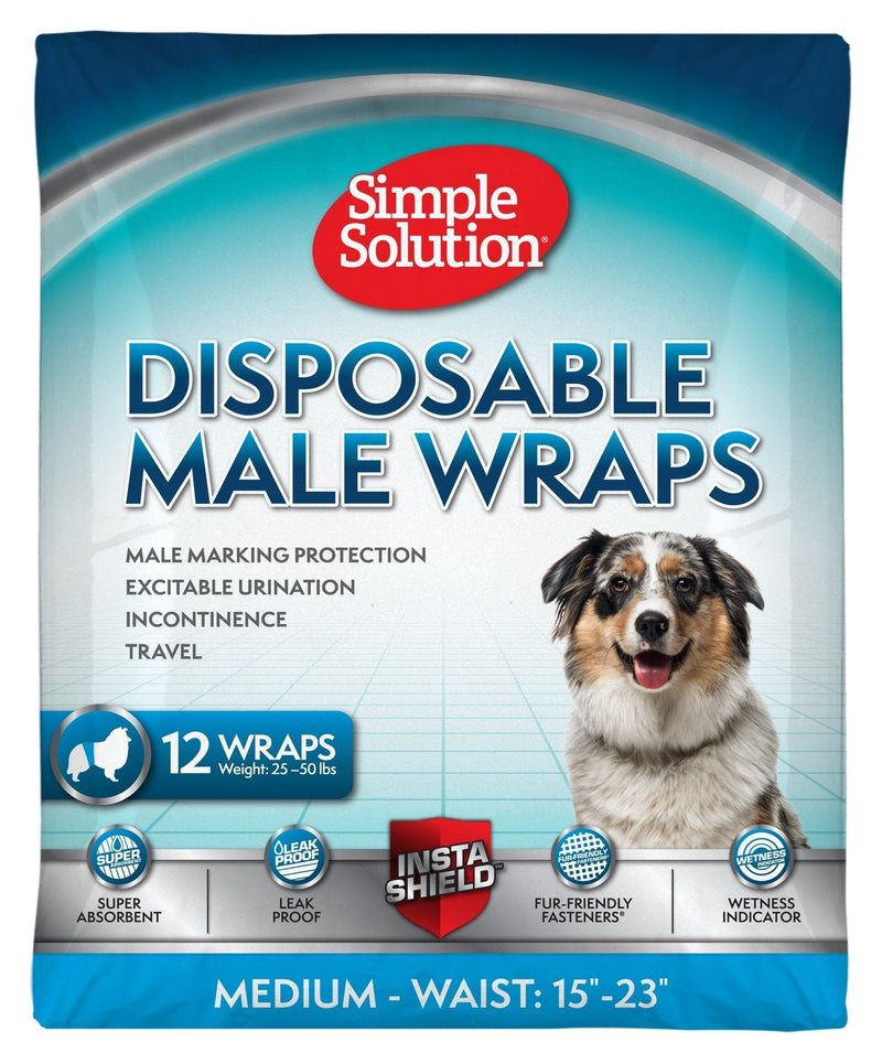 Simple Solution Disposable Dog Diapers for Male Dogs | Male Wraps with Super Absorbent Leak-Proof Fit | Excitable Urination, Incontinence, or Male Marking Medium - PawsPlanet Australia
