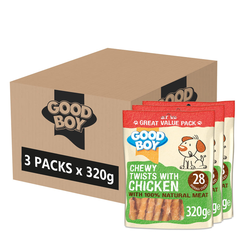 Good Boy - Chewy Twists With Chicken - Dog Treats - Made With 100% Natural Chicken Breast Meat - 320 Grams - Gluten Free Dog Treats (Case of 3) 320 g (Pack of 1) - PawsPlanet Australia