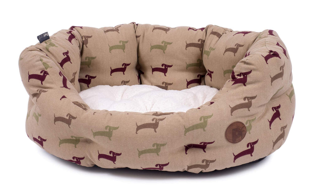 Dog Deli by Petface Pattern Oval Bed, Small Oval Dog Bed Brown - PawsPlanet Australia