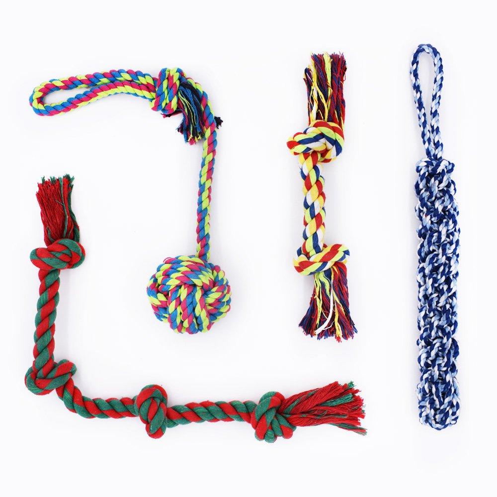 RIO Direct Dog Rope Toys, Durable Dog Rope Chew Toys Set for Aggressive Chewers, Interactive Cotton Rope - Avoid Boredom and Anxiety - Best Gift for Medium to Large Breeds (4Pack) - PawsPlanet Australia