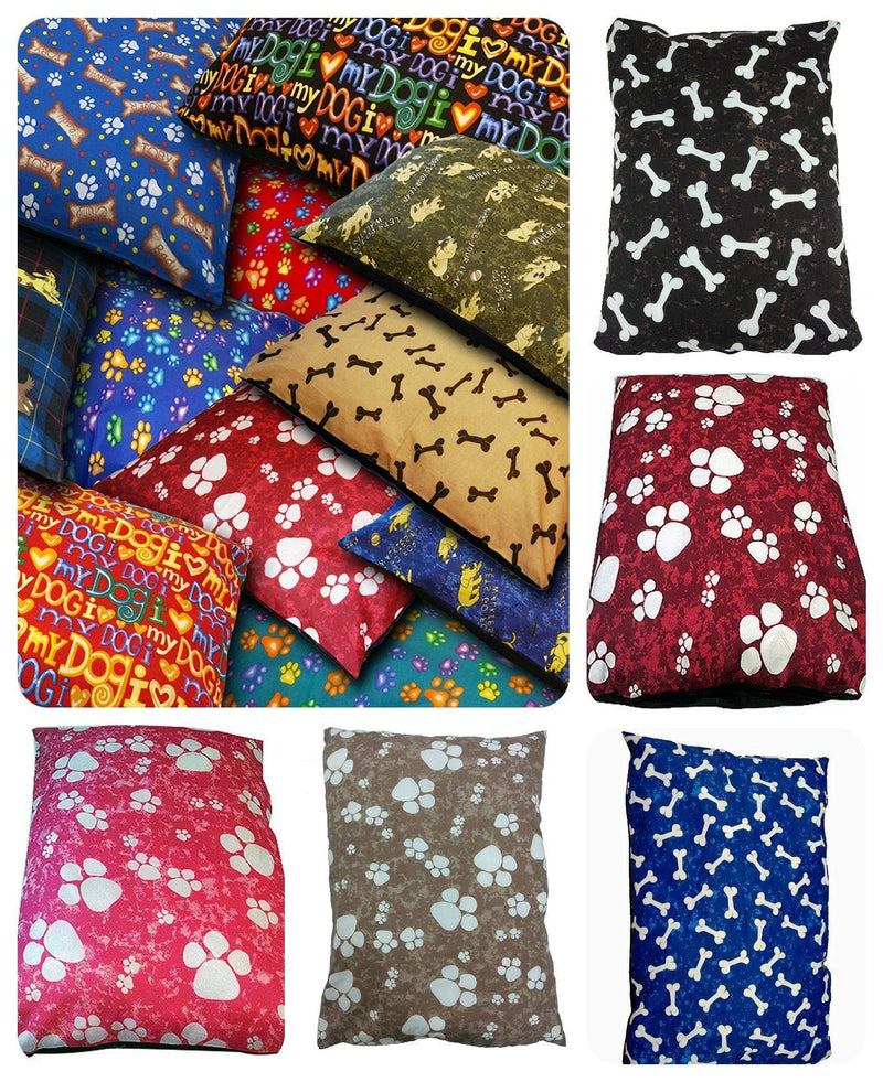 LARGE Dog Bed Filled Pillow (27" x 37") ~ PolyCotton Cover Filled with Removable ZIP ~ Complete Dog Bed (Random Designs) - PawsPlanet Australia