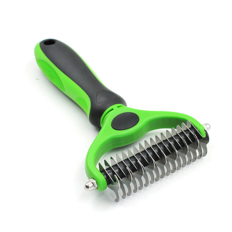 PETCUTE Pet Grooming Tool Double Side Fur Knot Cutter Rake Shedding Brush Comb Dog Cat Long Hair Metal Blade Tangles Removing Green - PawsPlanet Australia