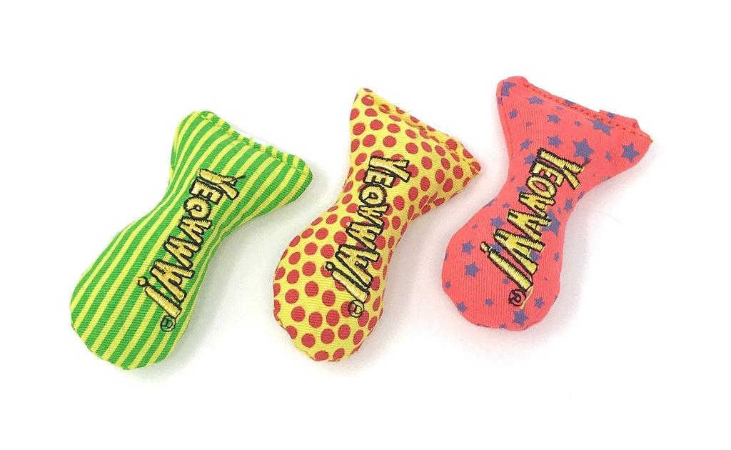 YEOWWW catnip toys for cats - organic very strong catnip fish stinkies sardines cat toys with catnip pack of 3, colourful patterns - 7.5cm long - PawsPlanet Australia