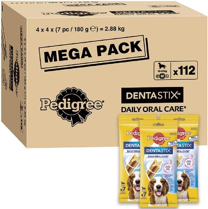 Pedigree DentaStix - Daily Dental Chews For Medium Dogs (10 - 25 kg), 2.88 kg (1 x 112 Sticks) - PawsPlanet Australia