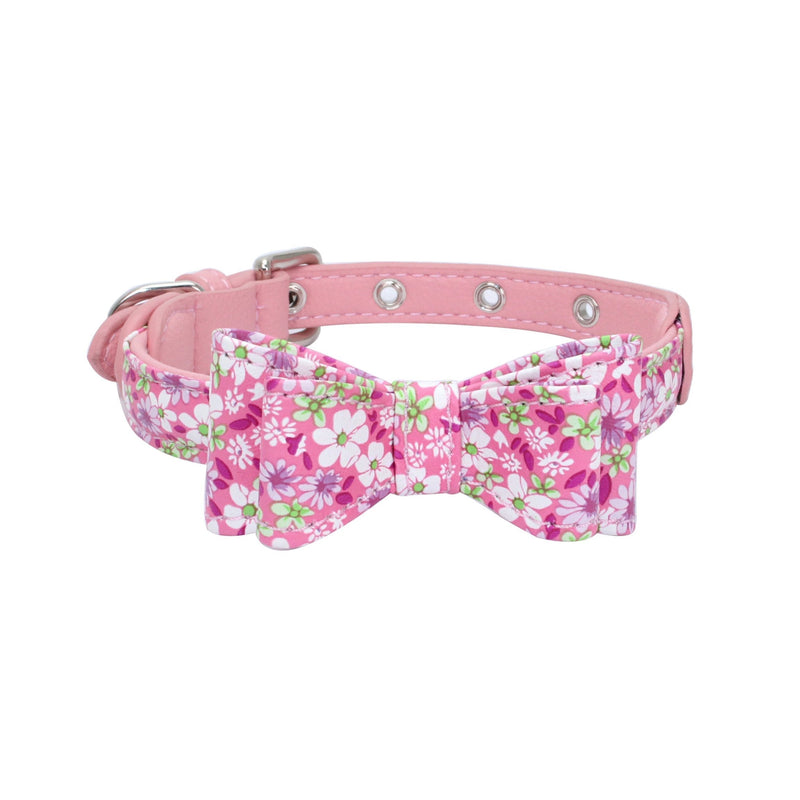 Newtensina Fashion Dog Collar with Bow Ties Girl Flower Pattern Bow Tie Puppy Collars for Cats Dogs - Pink - M - PawsPlanet Australia