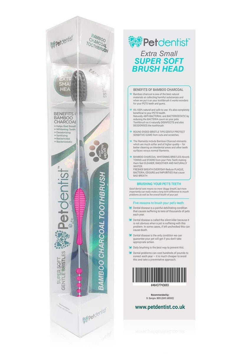Petdentist Premium Cat Dog Toothbrush with Very Soft Bamboo Charcoal Dental Hygiene Brushes. Best for Bleeding Gums, Gingivitis Oral Care. Kind Pet Teeth Cleaning & Removing Tartar & Plaque Off Easily Pink - PawsPlanet Australia