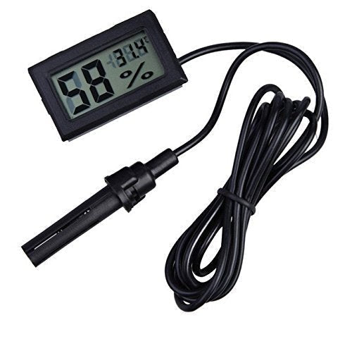ARCELI 2-in-1 Digital LCD Embedded Thermometer Hygrometer with External for Reptile Incubator Aquarium Poultry - Black - PawsPlanet Australia