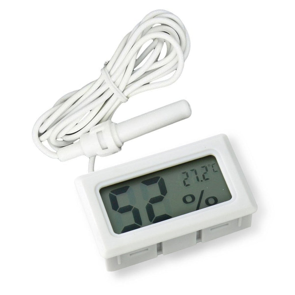 ARCELI 2-in-1 Digital LCD Embedded Thermometer Hygrometer with External for Reptile Incubator Aquarium Poultry - White - PawsPlanet Australia
