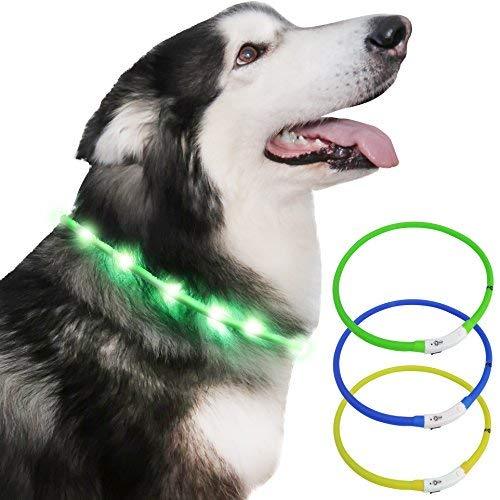 Dog Collar light for the dark, Silicone Collar Flashing Led Light for pets- USB Rechargeable - Makes Your Dog Visible (Green) Green - PawsPlanet Australia
