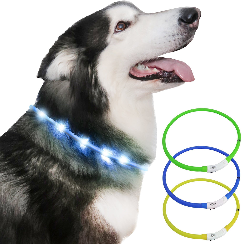 Dog Collar light for the dark, Silicone Collar Flashing Led Light for pets- USB Rechargeable - Makes Your Dog Visible (Blue) - PawsPlanet Australia