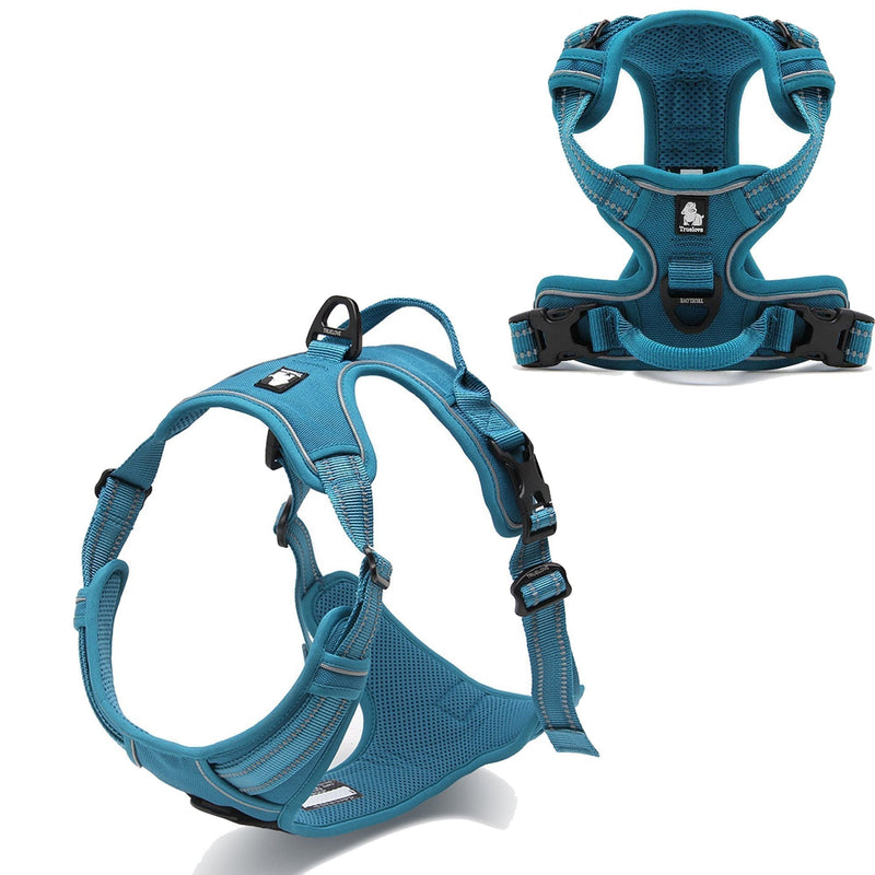 Kismaple Adjustable 3M Refletive Dog Harness, Soft Padded No Pull Outdoor Training/Walking Pet Vest with Handle, Chest Vest Harness for Small Medium Large Dogs (M (56-69cm), Blue) M (56-69cm) - PawsPlanet Australia
