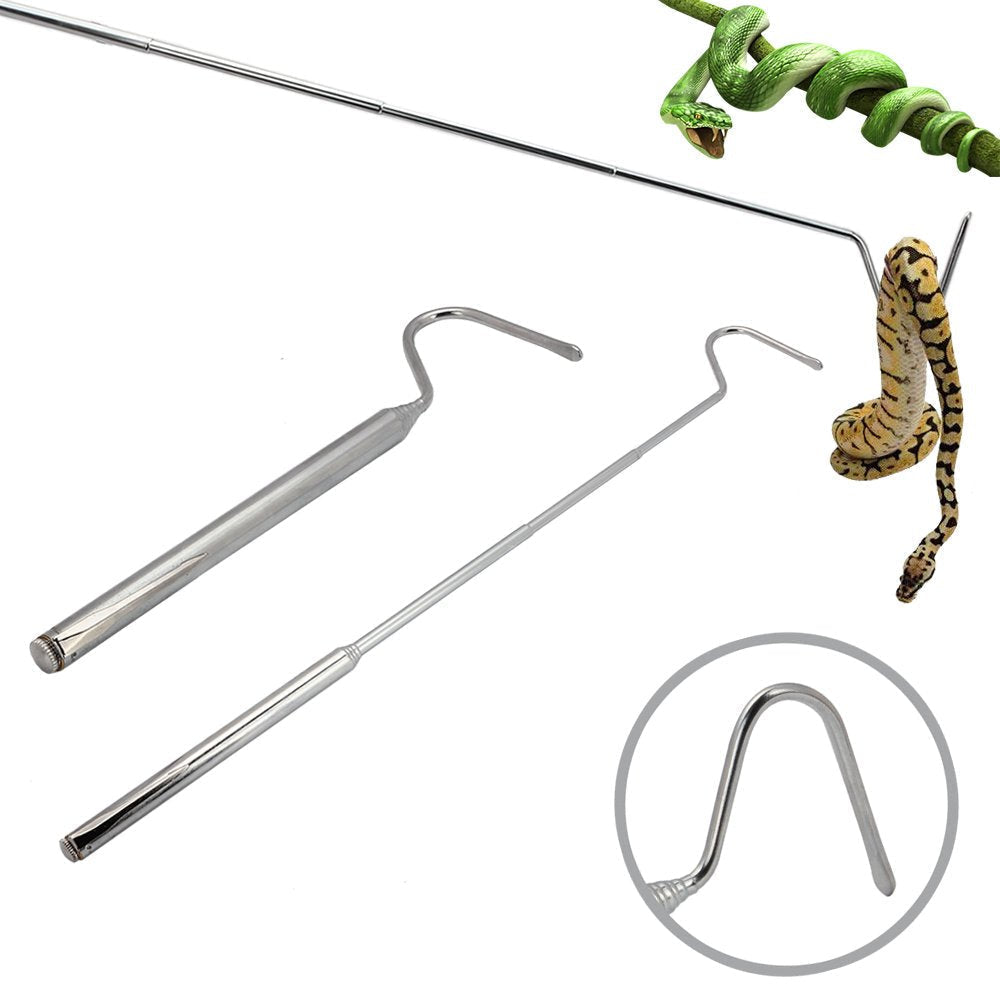 SENZEAL Retractable Snake Rod Stainless Steel Hook Professional Reptile Supplies for Snake Lovers Silver 16cm to 68cm - PawsPlanet Australia