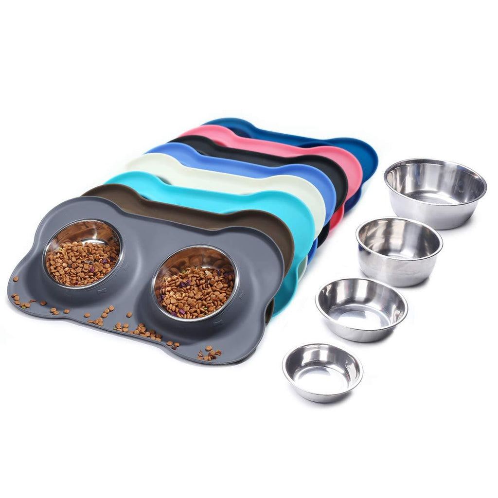 Vivaglory Dog Bowls Stainless Steel Water and Food Feeder with Non Spill Skid Resistant Silicone Mat for Pets Puppy Small Medium Dogs 13½ oz ea. Gray - PawsPlanet Australia