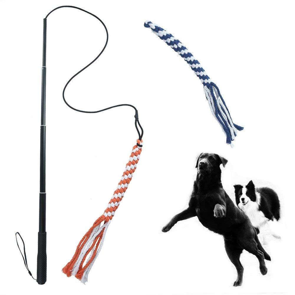 ASOCEA Dog Extendable Teaser Wand Interactive Puppy Flirt Stick Pole Pet Chasing Tail Toy for Small Medium Dogs Pulling Chasing Chewing Training Exercising - PawsPlanet Australia