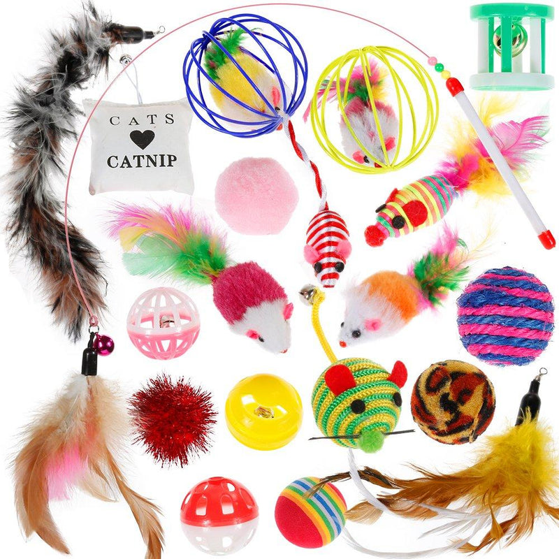 Nabance Cat Toys Kitten Toys Cat Toys for Indoor Cats Cat Catnip Toys Cat Balls Cat Feathers Wand Interactive Cat Toys Indoor Set for Kitty and Cats 20pcs - PawsPlanet Australia