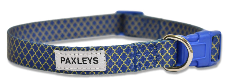 Paxleys Blue Gold Soft Comfortable Deco Dog Puppy Collar, Adjustable Designer Waterproof Accessory For Large and Extra Large Dogs (Neck 40cm-60cm) - PawsPlanet Australia