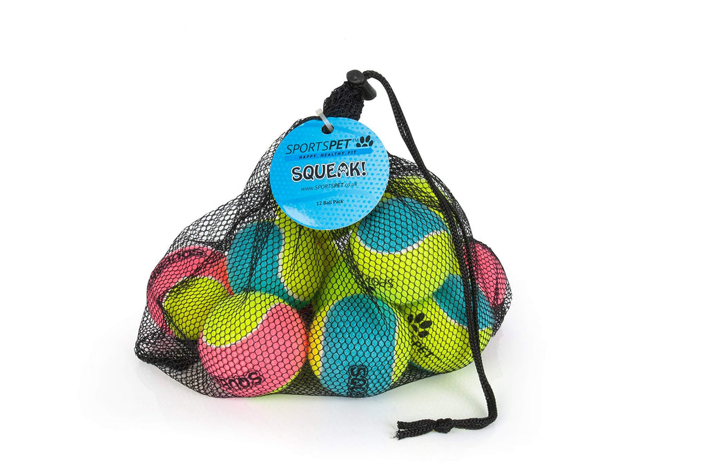 SPORTSPET Squeak Tennis Balls for Dogs - Extra Bouncy - Non Toxic - Durable - Long Lasting - Floats (12 pack) - PawsPlanet Australia
