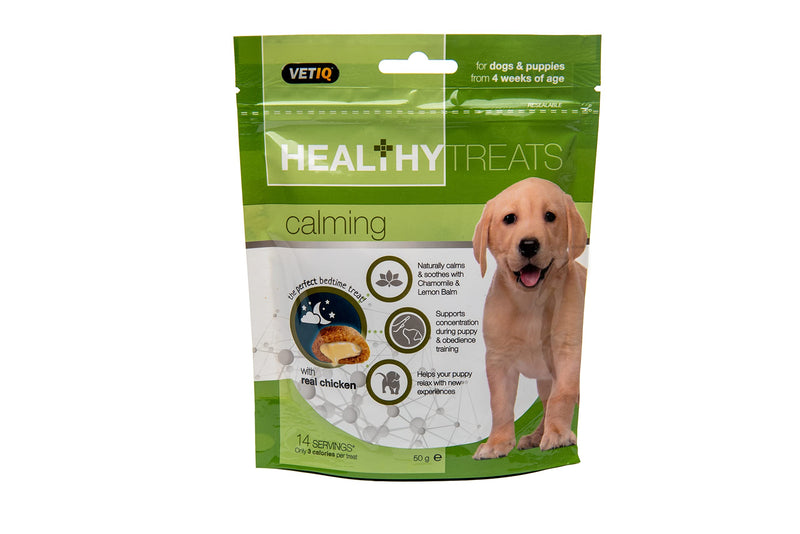 VetIQ Healthy Treats Calming, 6x 50g, Natural Dog Treats to Reduce Anxiety, Puppy Treats for Bedtime Calm, Naturally Calms & Soothes with Chamomile and Lemon Balm, Healthy Puppy Treats w/ Real Chicken 50 g (Pack of 6) - PawsPlanet Australia