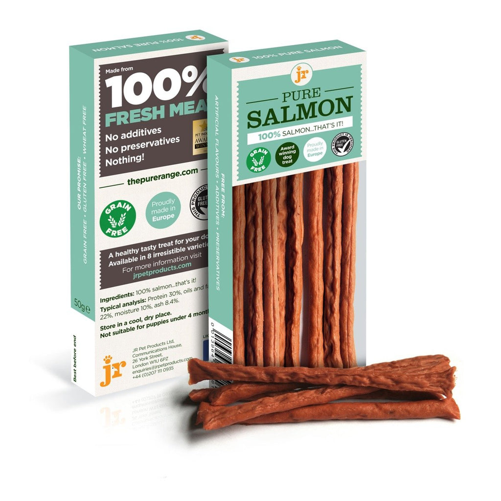 J R Pet Products 3 x 50g Pure Dried 100% Fresh Meat Sticks Dog Treat Gluten & Grain Free - SALMON - PawsPlanet Australia