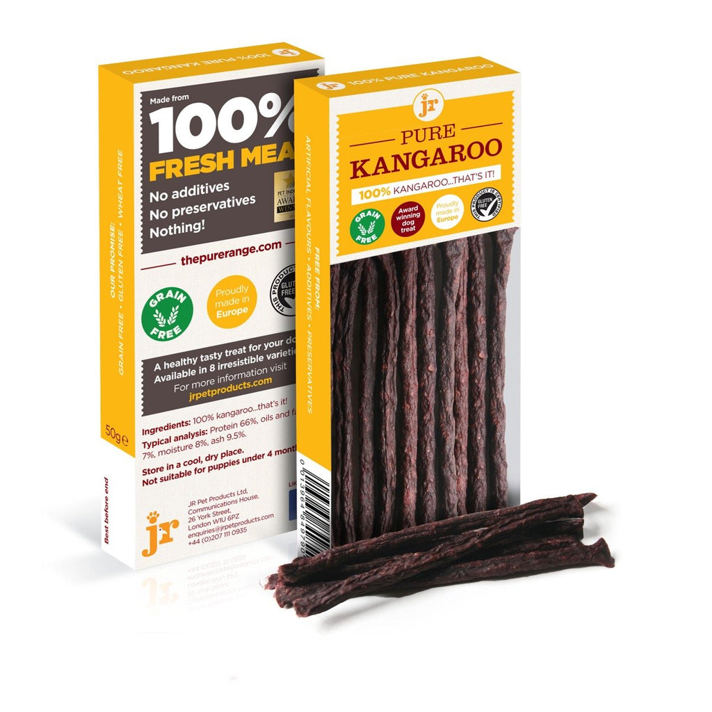 J R Pet Products 3 x 50g Pure Dried 100% Fresh Meat Sticks Dog Treat Gluten & Grain Free - KANGAROO - PawsPlanet Australia