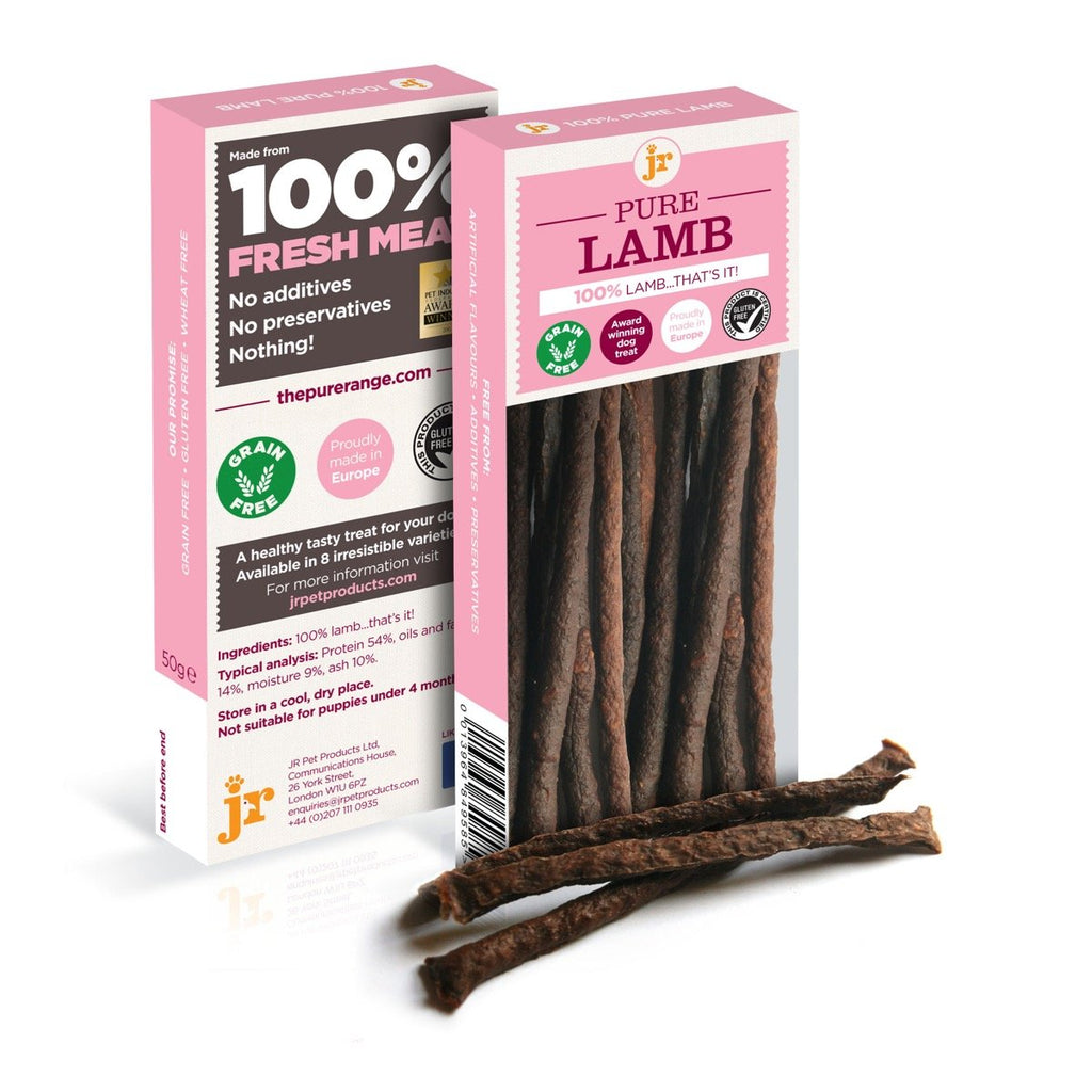 J R Pet Products 3 x 50g Pure Dried 100% Fresh Meat Sticks Dog Treat Gluten & Grain Free - LAMB - PawsPlanet Australia