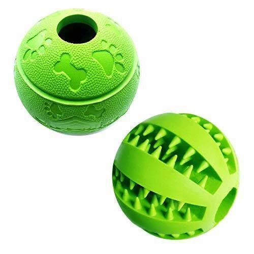 Feixun Dog Treat Toy Ball, Rubber Dog Food Ball,Dog Tooth Cleaning Toy Ball, Interactive Dog Toys 7.6-8.1cm (1*Green Type A + 1* Green Type B) - PawsPlanet Australia