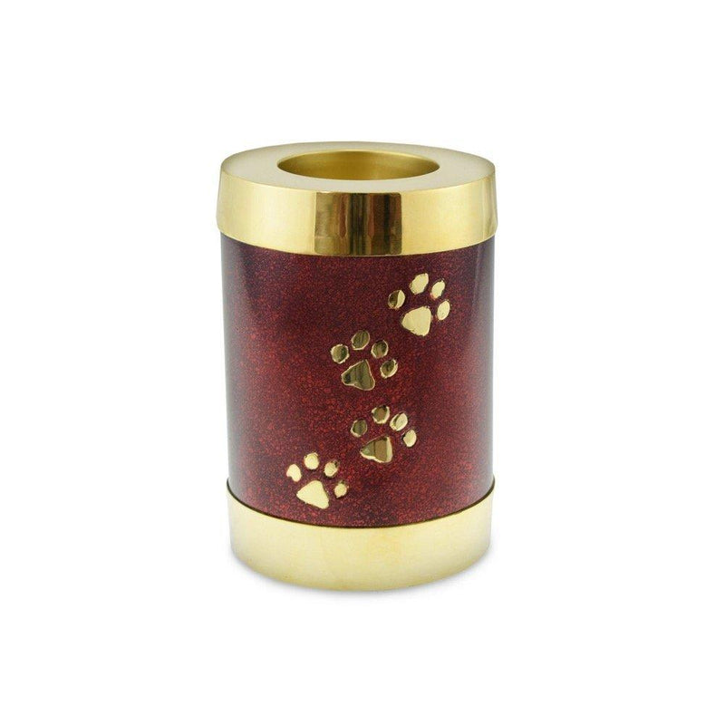 Cherished Urns Paw Print Red/Brass Paw Print Tea Light Pet Cremation Urn - PawsPlanet Australia