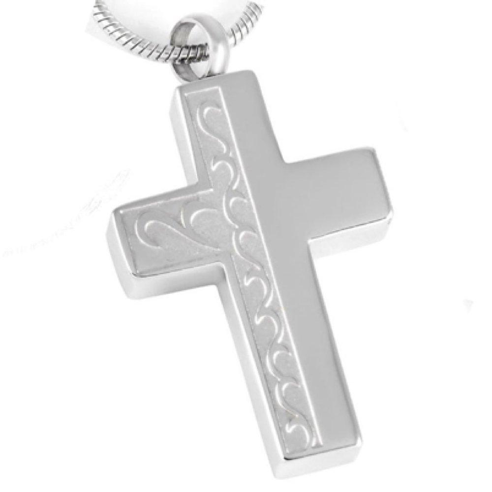 Cherished Urns Silver Engraved Cross Memorial Ash Keepsake Cremation Pendant - PawsPlanet Australia