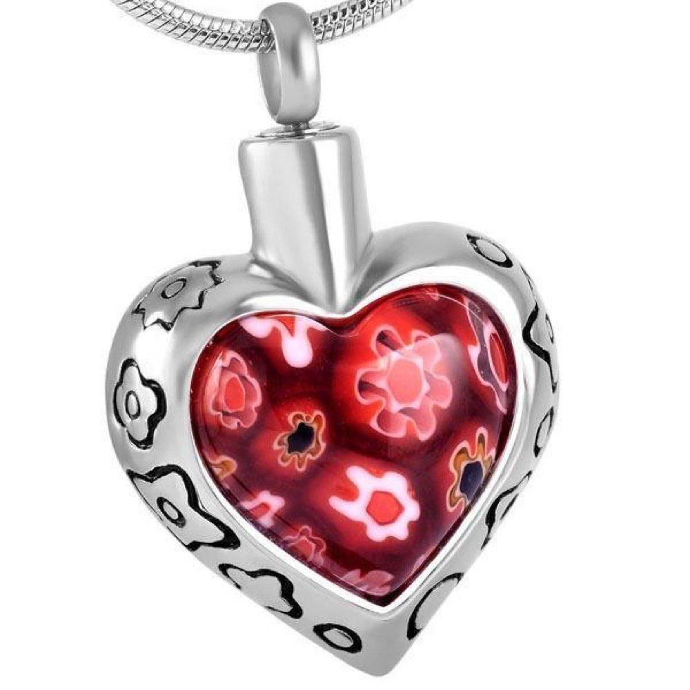 Cherished Urns Red Glass Heart Memorial Ash Keepsake Cremation Pendant - PawsPlanet Australia