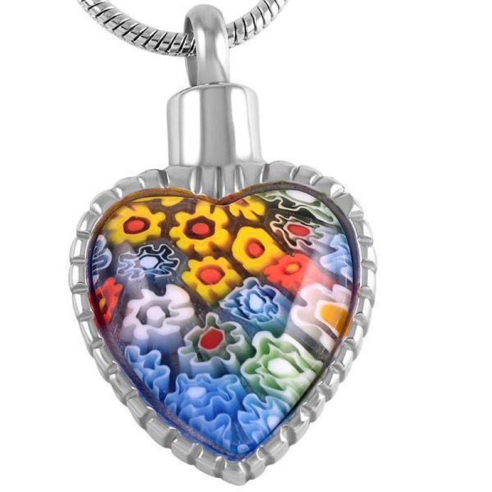 Cherished Urns Glass Flower Heart Memorial Ash Keepsake Cremation Pendant - PawsPlanet Australia