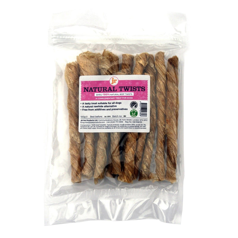 100g JR Pet Products Twisted Bladder 100% Dried Natural Twists Dog Treat Chew - PawsPlanet Australia