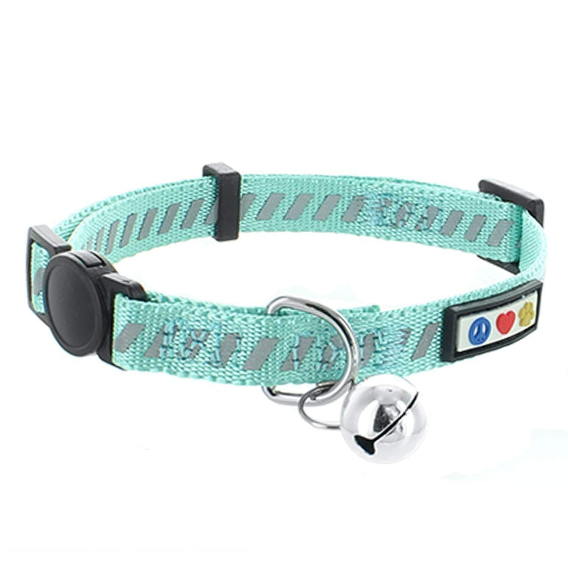 Pawtitas Traffic Reflective Cat Collar with Safety Buckle and Removable Bell Cat Collar Kitten Collar Teal Cat Collar Traffic Reflective 🚦Teal - PawsPlanet Australia